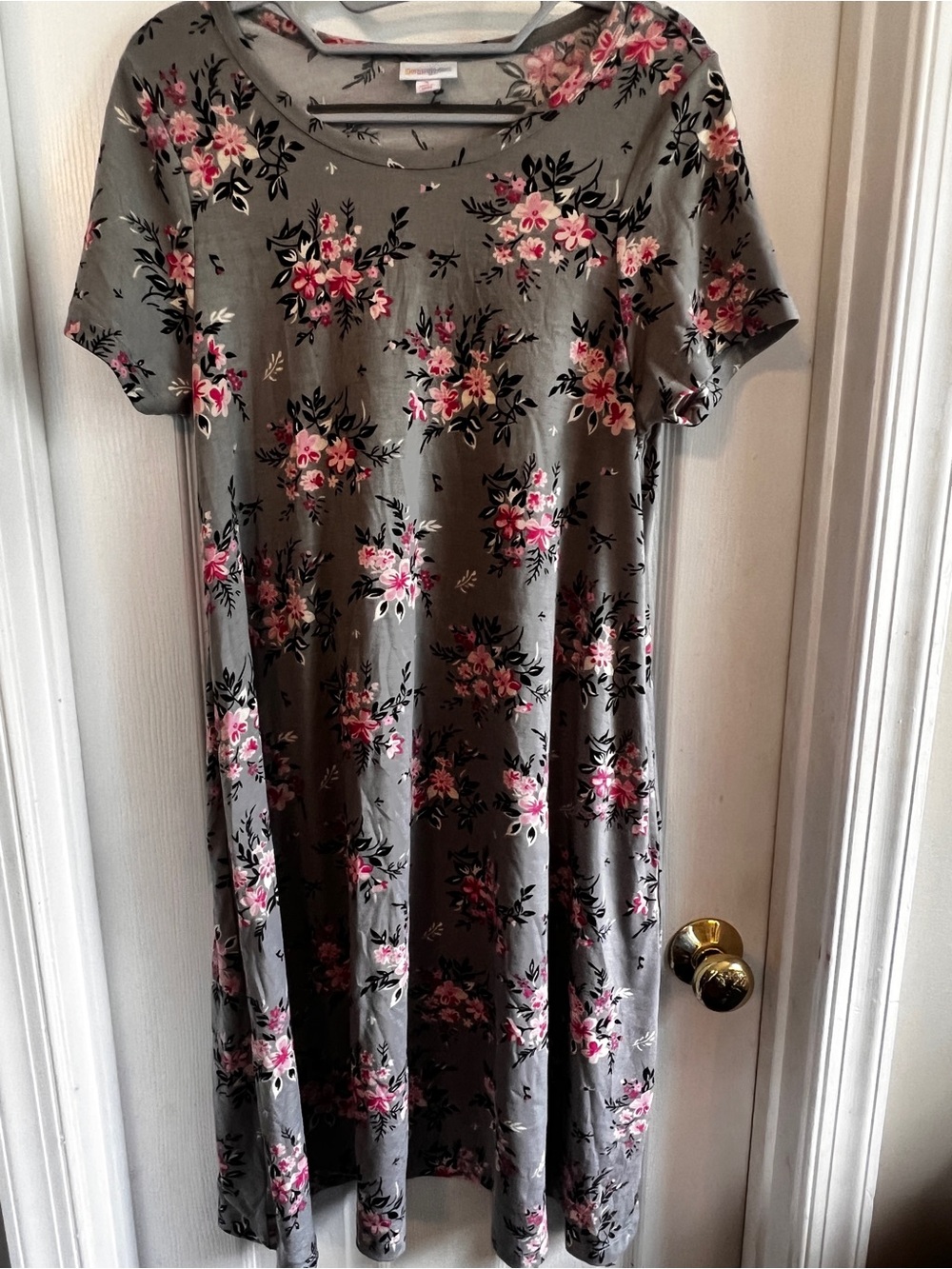 LuLaRoe Grey Midi Jessie Dress with Pink Floral Print